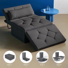 img 2 attached to 🪑 Serweet Sofa Bed: Transformable 5 in 1 Ottoman for Living Room, Office, and Apartment - Adjustable Folding Chair, Bed, Lounger - Sturdy Metal Frame, Dark Gray Linen Fabric