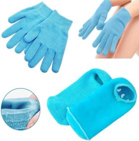 img 2 attached to 🧤 Pinkiou Moisturizing Gloves Socks Set - Gel Spa for Softening, Repairing Dry Hands & Feet, Cracked Skin Care - Blue with Silicone Inside