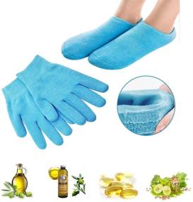 img 1 attached to 🧤 Pinkiou Moisturizing Gloves Socks Set - Gel Spa for Softening, Repairing Dry Hands & Feet, Cracked Skin Care - Blue with Silicone Inside