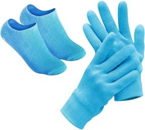 img 4 attached to 🧤 Pinkiou Moisturizing Gloves Socks Set - Gel Spa for Softening, Repairing Dry Hands & Feet, Cracked Skin Care - Blue with Silicone Inside