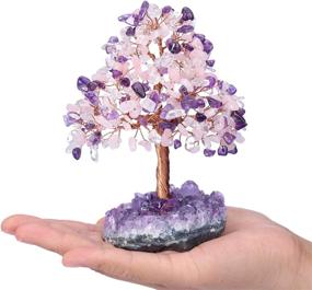 img 2 attached to 🔮 Jovivi Natural Amethyst + Clear Quartz + Rose Quartz Healing Crystal Money Tree on Geode Druzy Base: Feng Shui Crystals for Home & Office Decor, Wealth, and Good Luck