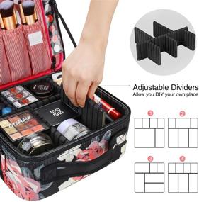 img 1 attached to Relavel Makeup Train Case with 2 Layers, Heightened Design, Adjustable 💄 Dividers, and Shoulder Strap - Portable Cosmetic Storage Organizer with Peony Pattern