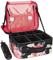 relavel makeup train case with 2 layers, heightened design, adjustable 💄 dividers, and shoulder strap - portable cosmetic storage organizer with peony pattern logo