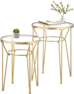 🌼 mdesign round metal & glass in-lay accent table with hairpin legs - side/end table - decorative legs, glass top - 2 pack - soft brass/clear logo