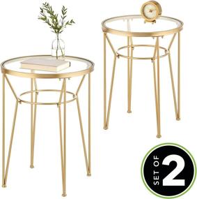 img 3 attached to 🌼 mDesign Round Metal & Glass In-Lay Accent Table with Hairpin Legs - Side/End Table - Decorative Legs, Glass Top - 2 Pack - Soft Brass/Clear