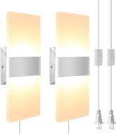 🔌 set of 2 modern led wall sconces by jackyled - 6ft plug in cord, acrylic wall lamp with on/off switch - ideal for living room, bedroom, hallway decor - 12w 3000k warm white логотип