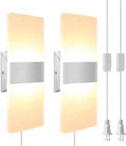 img 4 attached to 🔌 Set of 2 Modern LED Wall Sconces by JACKYLED - 6FT Plug in Cord, Acrylic Wall Lamp with ON/Off Switch - Ideal for Living Room, Bedroom, Hallway Decor - 12W 3000K Warm White