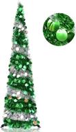5ft pop up christmas tinsel trees - reflective green silver sequins, collapsible artificial pencil xmas slim tree with stand - easy-assembly & reusable for home, apartment, store, and wedding decoration logo