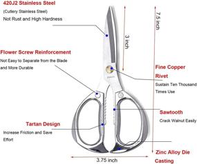 img 3 attached to 🔪 Ножницы KISTARCH из нержавеющей стали длиной 7,5 дюйма с ручкой из сплава цинка - универсальные тяжелые ножницы для курицы, мяса, продуктов, овощей, барбекю и многое другое - легко чистятся (серебристый)