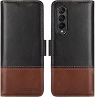 rfid blocking genuine leather wallet case for samsung galaxy z fold 3 5g - kezihome flip phone cover with card slot and magnetic closure, compatible with galaxy z fold 3 (2021) in black/brown logo