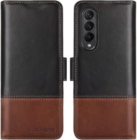 img 4 attached to RFID Blocking Genuine Leather Wallet Case for Samsung Galaxy Z Fold 3 5G - KEZiHOME Flip Phone Cover with Card Slot and Magnetic Closure, Compatible with Galaxy Z Fold 3 (2021) in Black/Brown