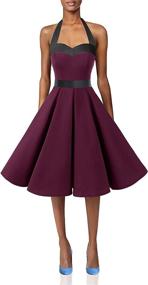 img 4 attached to 👗 DRESSTELLS Vintage 1950s Rockabilly Halter Neck Audrey Dress with Belt - Retro Bridesmaid Cocktail Swing Dress