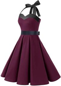 img 3 attached to 👗 DRESSTELLS Vintage 1950s Rockabilly Halter Neck Audrey Dress with Belt - Retro Bridesmaid Cocktail Swing Dress