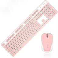 🎀 sosee wireless keyboard and mouse combo - ultra-slim 2.4ghz full size suspension keycap mute cute keyboard with optical mouse set for home office pc laptop, windows xp/7/8/10/mac - rouge pink logo