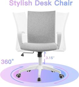 img 3 attached to Comfortable Mid Back Swivel Office Chair - Ergonomic Desk Chair for Task, Home, and Computer Use (Grey and White)