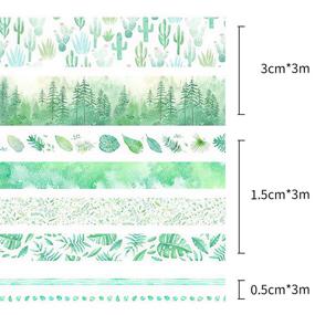 img 3 attached to 🌿 Set of 8 Vintage Floral Green Plants Washi Tapes with 4 Sizes, Japanese Masking Decorative Tapes for DIY Crafts, Arts, Bullet Journal Planners, Scrapbooking - Adhesive Green Leaf Design