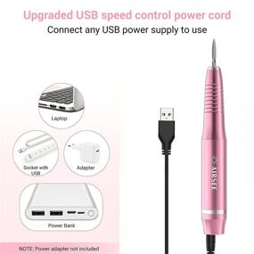 img 2 attached to AIRSEE USB Portable Electric Nail Drill Professional Efile Kit for Acrylic, Gel Nails, Polishing Shape Tools with 6 Nail Drill Bits, 26 Sanding Bands, Glass Nail File, and Nail Brush (Pink)