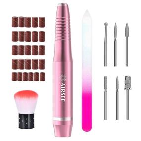 img 4 attached to AIRSEE USB Portable Electric Nail Drill Professional Efile Kit for Acrylic, Gel Nails, Polishing Shape Tools with 6 Nail Drill Bits, 26 Sanding Bands, Glass Nail File, and Nail Brush (Pink)