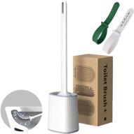 yoodeer silicone toilet brush and holder set - 3-in-1 flex scrub head, wall mounted no drip vent holder - includes 2 toilet good partners - white logo