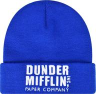 📎 dunder mifflin office paper company cuffed blue knit beanie hat - one size logo