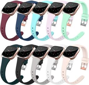 img 4 attached to 📦 10 Упаковка тонких ремешков для Fitbit Versa/Versa 2/Versa Lite - Мягкие силиконовые сменные браслеты для женщин и мужчин (Маленький размер, 10 упаковка A)