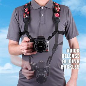 img 3 attached to 📷 USA GEAR DSLR Camera Strap Chest Harness - Floral Neoprene Pattern with Quick Release Buckles, Accessory Pockets - Compatible with Canon, Nikon, Sony and More Point and Shoot Mirrorless Cameras