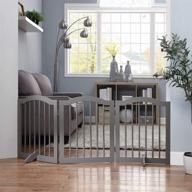 🐾 unipaws gray wooden dog gate: freestanding pet gate for doorway stairs with arched top - indoor use only logo