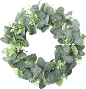 img 4 attached to 🌿 OUTLEE 16-inch Artificial Eucalyptus Wreath: Green Leaf with Flowers Decor for Year Round Front Door, Wall, Window - Ideal for Parties, Festivals, and Weddings