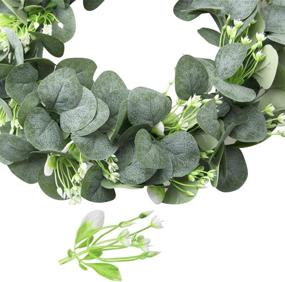 img 3 attached to 🌿 OUTLEE 16-inch Artificial Eucalyptus Wreath: Green Leaf with Flowers Decor for Year Round Front Door, Wall, Window - Ideal for Parties, Festivals, and Weddings