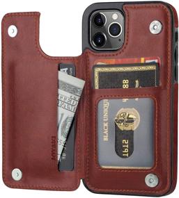 img 3 attached to 📱 Premium PU Leather Wallet Case for iPhone 12 Pro/12 (6.1"), Slim Protective Card Holder Cover with Screen Protective Glass - Brown