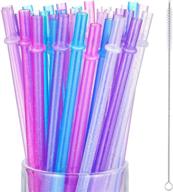 🌈 50-pack reusable colorful glitter straws - 9 inch clear, unbreakable plastic drinking straws - includes cleaning brush - ideal for home parties - 6 vibrant colors logo