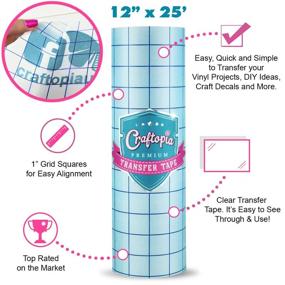 img 2 attached to Craftopia 12 inch x 25 feet Clear Transfer Paper Tape Roll with Blue Alignment Grid - Includes 8 Bonus Feet - Ideal for Cricut, Cameo, Self-Adhesive Vinyl, Sign Making, Stickers, Decals, Walls, Doors, and Windows