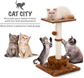 img 3 attached to 🐱 Fluffy Paws Cat Tree with Scratching Post, Toy and Soft Carpeted Base - 18" Height Cat Tower for Play, Scratch & Sleep, Beige/Brown - Kittens Not Included