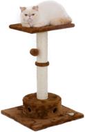 🐱 fluffy paws cat tree with scratching post, toy and soft carpeted base - 18" height cat tower for play, scratch & sleep, beige/brown - kittens not included logo