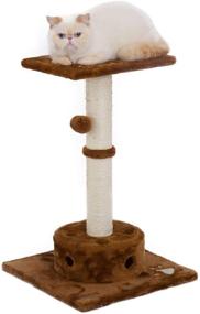 img 4 attached to 🐱 Fluffy Paws Cat Tree with Scratching Post, Toy and Soft Carpeted Base - 18" Height Cat Tower for Play, Scratch & Sleep, Beige/Brown - Kittens Not Included