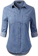 olivia's women's basic classic roll up sleeve chambray denim shirt with button down логотип