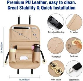 img 3 attached to 🚗 Tsumbay Car Backseat Organizer with Tablet Holder, 8 Storage Pockets, PU Leather Seat Back Protectors, Kick Mats for Kids, Car Snack Organizer with Foldable Table Tray and Tissue Box - Beige, 1 Piece