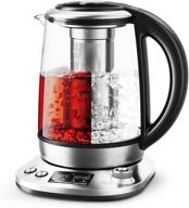 premium electric glass tea kettle: 1.7l smart tea maker with temperature control, stainless steel lid, auto-off & anti-boil protection, heat transfer unit - bpa free логотип