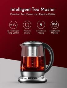 img 3 attached to Premium Electric Glass Tea Kettle: 1.7L Smart Tea Maker with Temperature Control, Stainless Steel Lid, Auto-off & Anti-boil Protection, Heat Transfer Unit - BPA Free