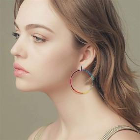 img 3 attached to 💎 Stylish CEALXHENY Rainbow Crystal Hoop Earrings for Women - Statement Dangle Earrings with Studs