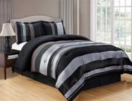 🛏️ oversize chenille comforter set - grand linen 3 piece twin size bedding with black/silver stripes, 90"x70 logo