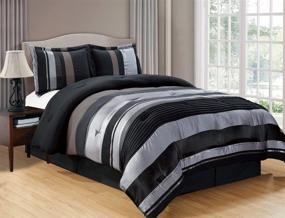 img 2 attached to 🛏️ Oversize Chenille Comforter Set - Grand Linen 3 Piece Twin Size Bedding with Black/Silver Stripes, 90"x70