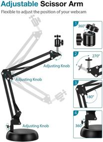 img 1 attached to 🎥 Adjustable Desk Suspension Boom Scissor Arm Stand with Weighted Base and Phone Holder for Logitech Webcam C922 C930e C930 C920 C615 +1/4" Thread and Cellphone