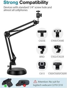 img 3 attached to 🎥 Adjustable Desk Suspension Boom Scissor Arm Stand with Weighted Base and Phone Holder for Logitech Webcam C922 C930e C930 C920 C615 +1/4" Thread and Cellphone