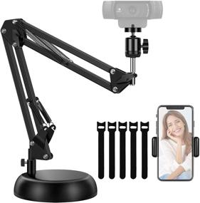 img 4 attached to 🎥 Adjustable Desk Suspension Boom Scissor Arm Stand with Weighted Base and Phone Holder for Logitech Webcam C922 C930e C930 C920 C615 +1/4" Thread and Cellphone