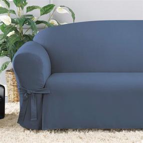 img 2 attached to 🛋️ SureFit Duck Solid Box Cushion Sofa Slipcover - Relaxed Fit, 100% Cotton, Machine Washable - Bluestone Color: The Perfect One Piece Solution