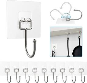 img 4 attached to UYCCIMB 10-Piece Transparent Heavy Duty Wall Hooks for Hanging - Max Load 22lbs | Waterproof & Oilproof Sticky Hooks for Bathroom, Kitchen, and Home - Ideal for Coats, Towels, and More