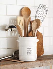 img 3 attached to 🍴 Mud Pie Ribbed White Ceramic Utensil Holder: Sleek and Functional Kitchen Organizer