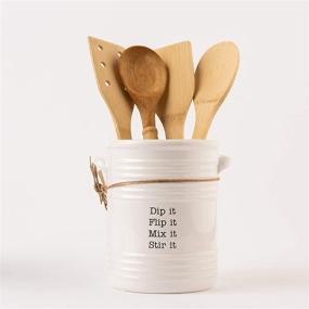 img 1 attached to 🍴 Mud Pie Ribbed White Ceramic Utensil Holder: Sleek and Functional Kitchen Organizer