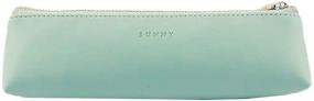img 2 attached to 🖋️ Doraking Cyan PU Leather Pencil Bag Pen Case Cosmetic Makeup Stationery Pouch Zipper Bag - Small Pencil Pouch for Students, Pens, Pencils, Markers